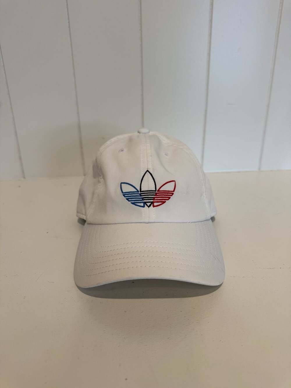 Adidas Originals Tri-Color Trefoil Embroidered Baseball Strapback Cap in White